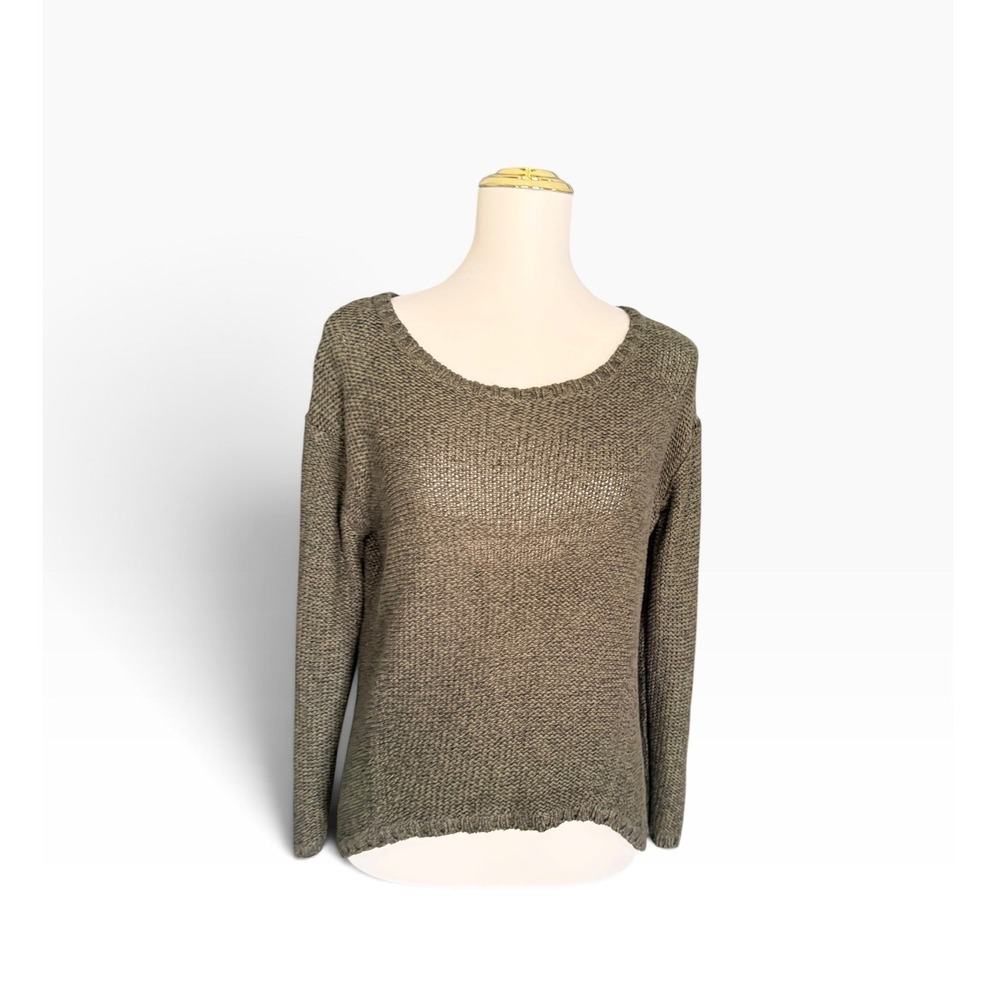 Quinn Sweater M Brown Marled Knit Elbow Patch High Low Tunic Pullover
